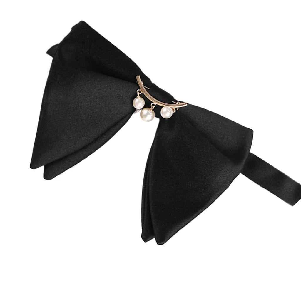 Herren Elegante Schwarze Übergröße Fliege mit Perlenkette Verstellbare Vorgebundene Hornfliege Smoking Krawatte für Hochzeitsfeier