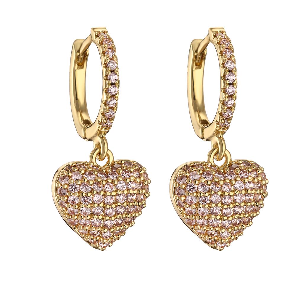 HECHENG,Hot Sale Fashion Copper Color Heart Hoop Earrings For Women Shining Cute Earrings Brincos Wedding Fine Zircon
