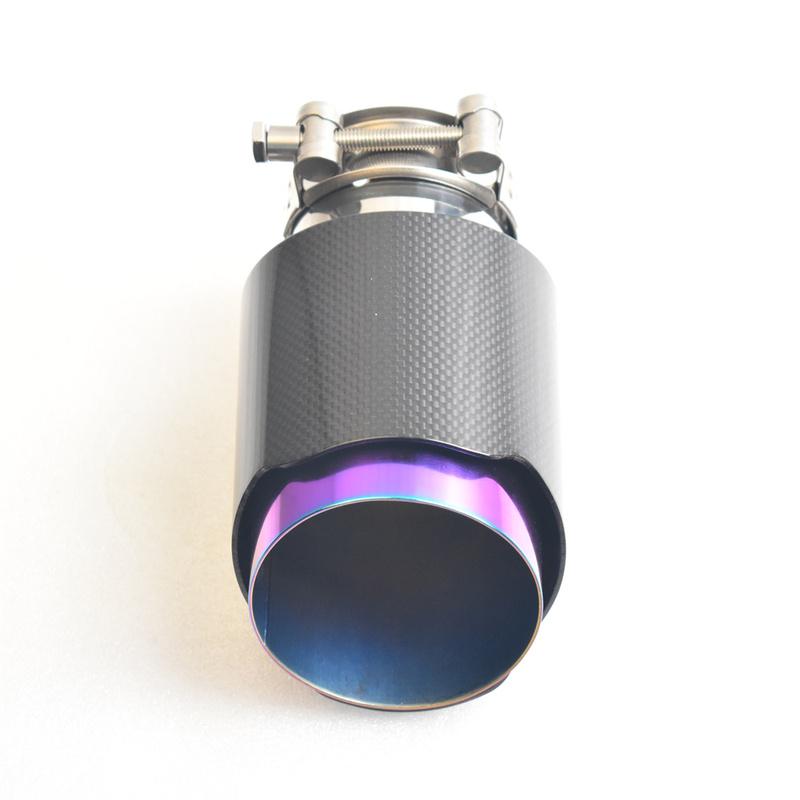 

RE 1pcs carbon fiber tail throat stainless steel muffler with smooth surface and purple inner liner for car modification IN51-OUT89MM