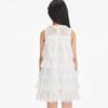 Barry Banny White Tulle Floral Lace Summer Princess Perfect for Entrance and Size 140cm Girls' Dress, Multi-Layer Style, Recitals, Weddings,