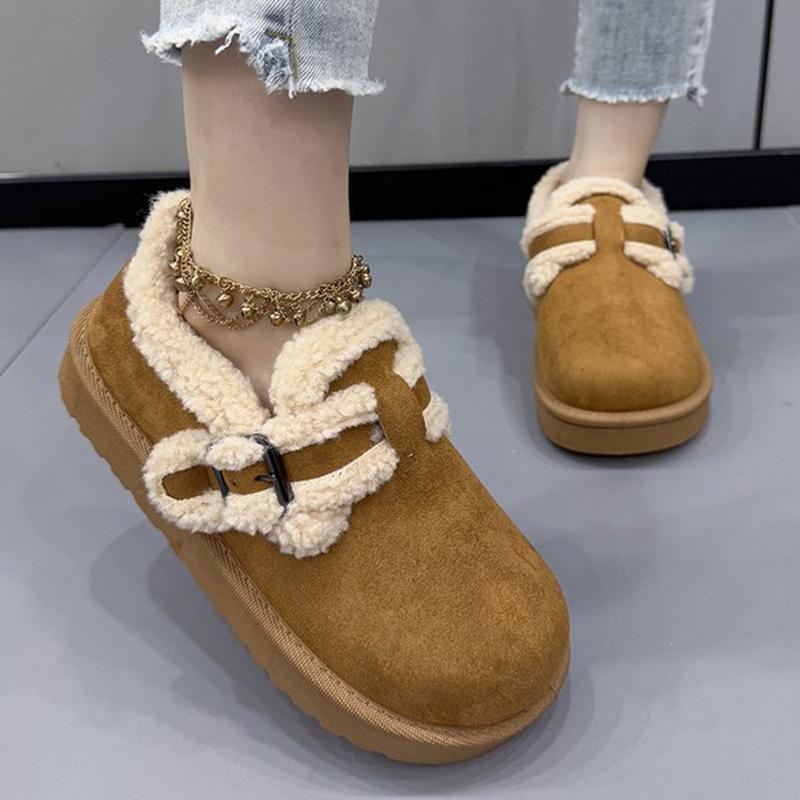 

Fashion Comfortable Buckle Strap Snow Boots Women Patchwork Round Toe Warm Flats Boots Woman Winter 2025 Faux Fur Warm Botas Ladies 36