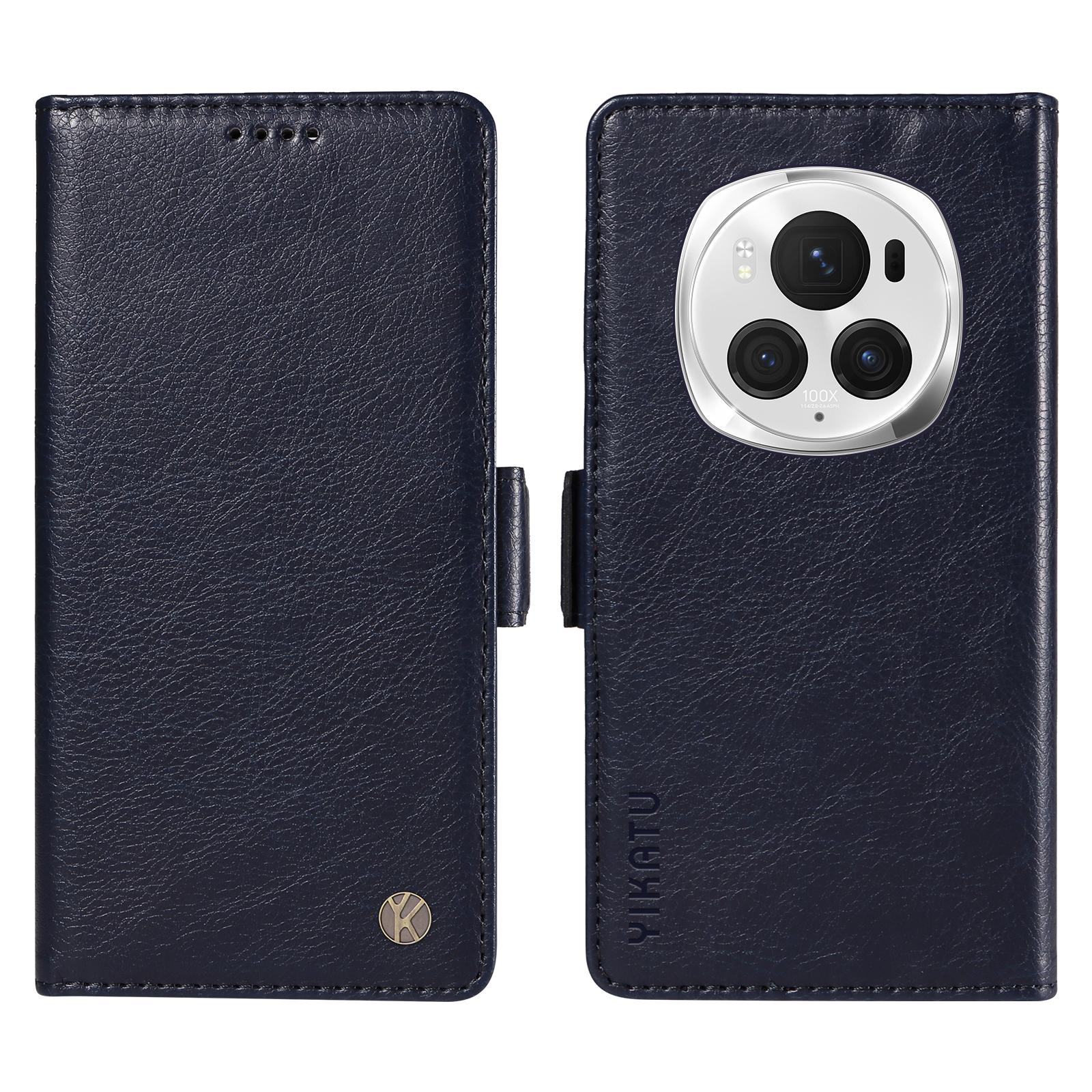 

YIKATU YK-007 For Honor Magic6 Pro 5G Case Folio Wallet Litchi Texture Leather Phone Cover Navy Blue