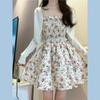 Women's Autumn Floral Spaghetti Strap Dress & Cardigan Two-Piece Set