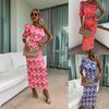 New, Summer Fashionable and Sexy Off-the-shoulder Printed Waist Split-ended Dress Women's Clothing