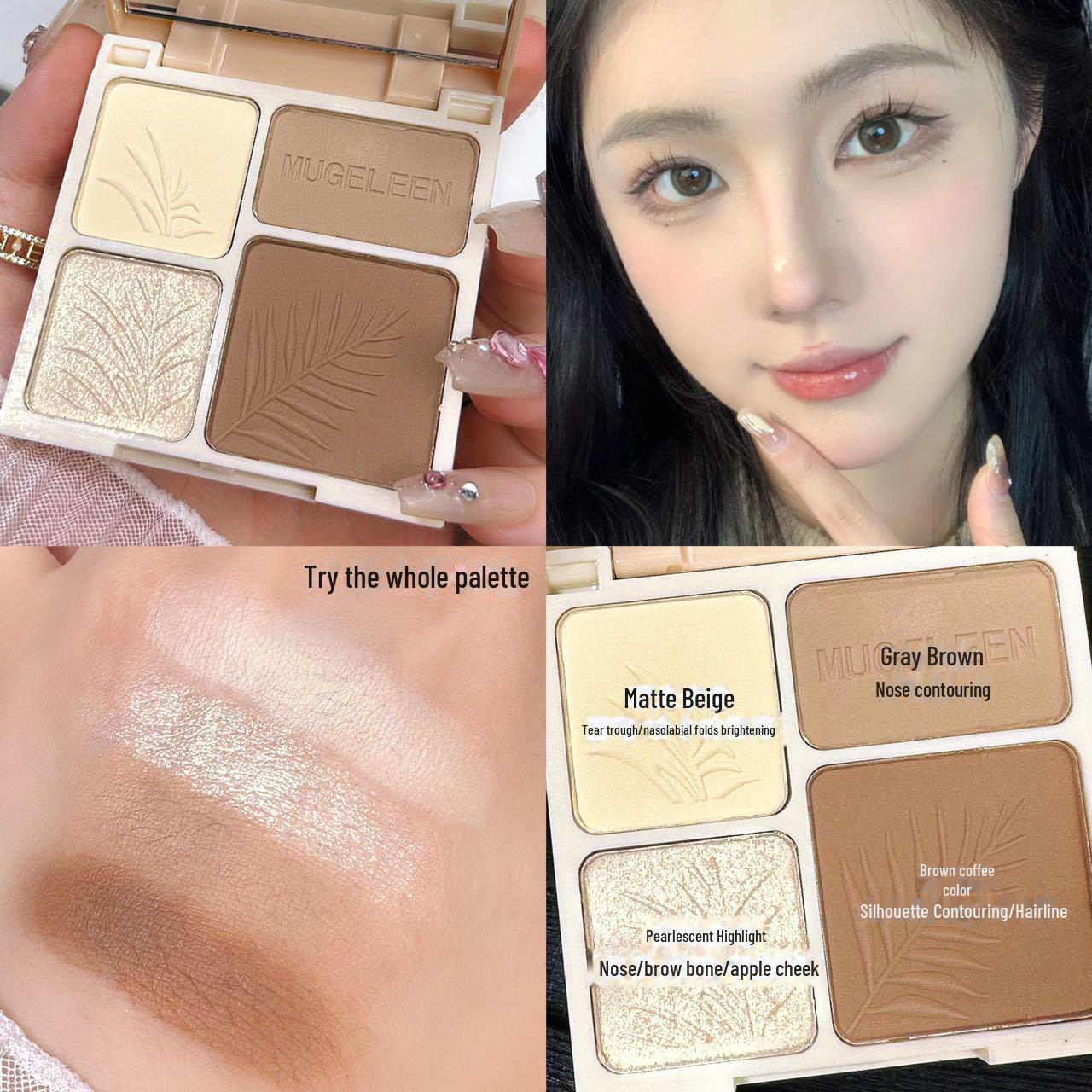 

Четырехцветная палитра для контурирования и хайлайтера: Матовый осветлитель для лица с тенями для век и носа, перламутровый блеск для начинающих.