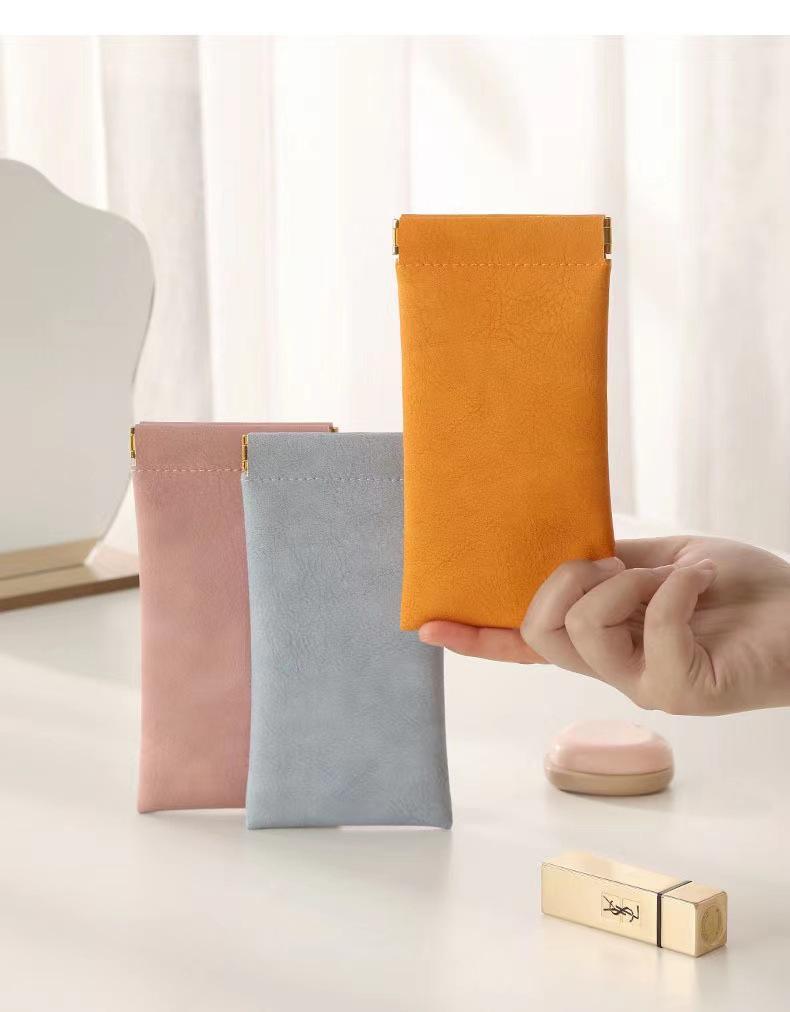 Unisex Leather Sunglasses Case with Spring Clip Closure