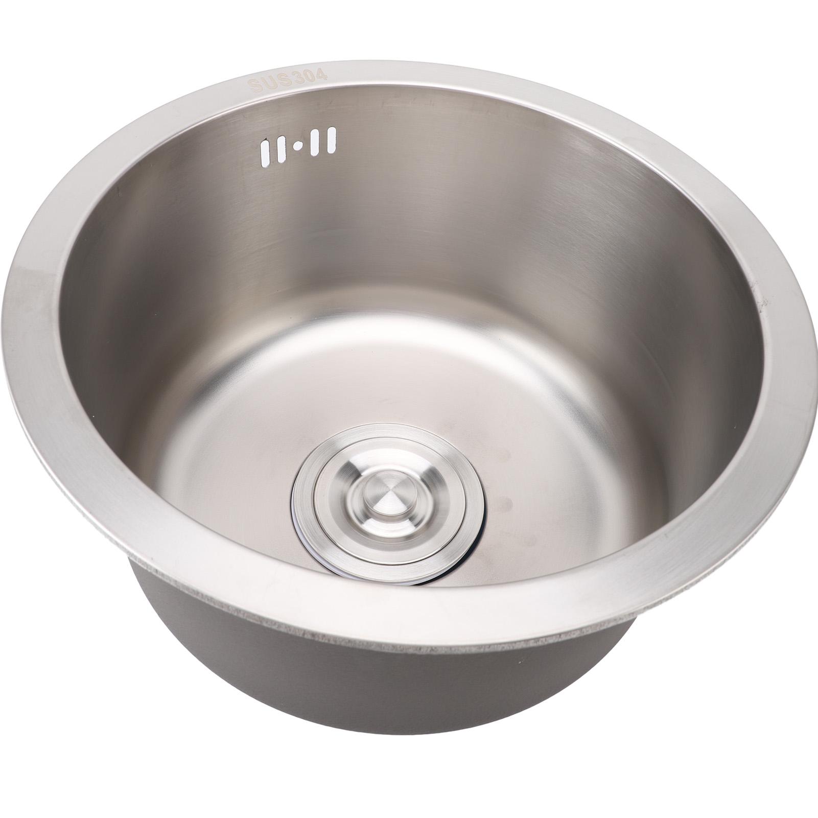 

Kitchen Sink 304 Stainless Steel Brushed Single Bowl Rust Proof Round Sink for Home Bar 36cm