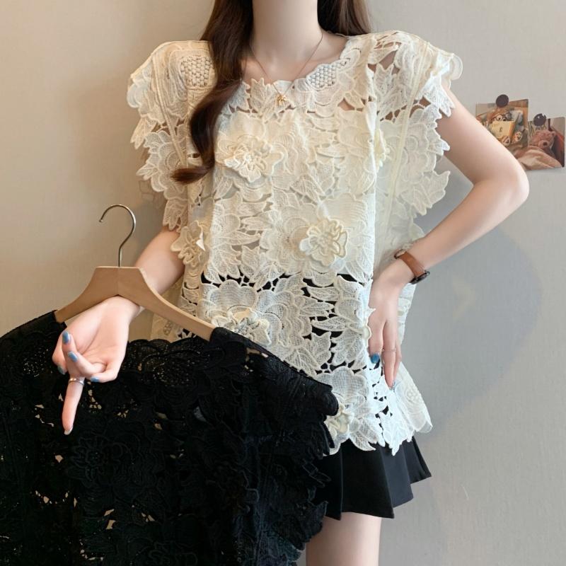 DIMANAF 2025 New Summer T-Shirt Women Basic Knitting Lace Vest Sleeveless Hollow Style Tops Loose