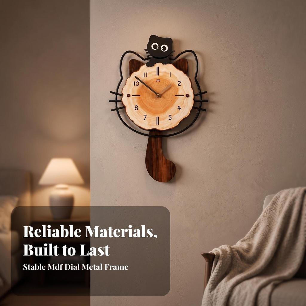 Cat-Shaped Wall Clock Modern-Vintage Cat Decorative for Living Room