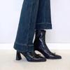 Mode 2025 Nya Vinter Ankelstövlar Tryck Mjukt Läder Vintage Grov Klack Stövlar för Kvinnor Trendiga och Mångsidiga Stövlar