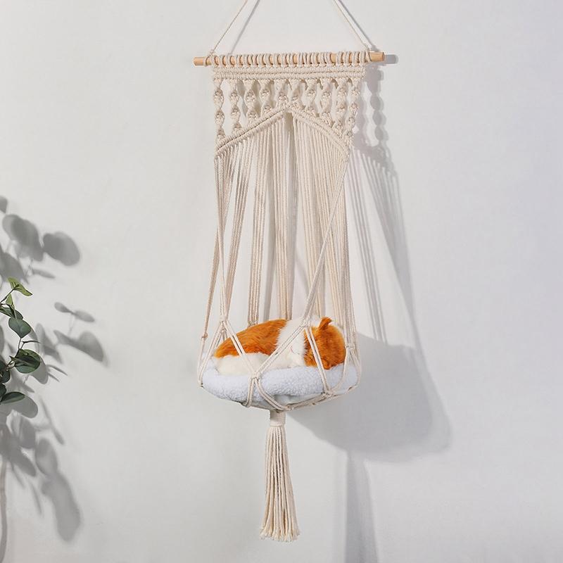 Large Macrame Cat Hammock,Macrame Hanging Swing Cat Dog Bed Basket Home Pet Cat Accessories Dog Cat's House Puppy Bed Gift