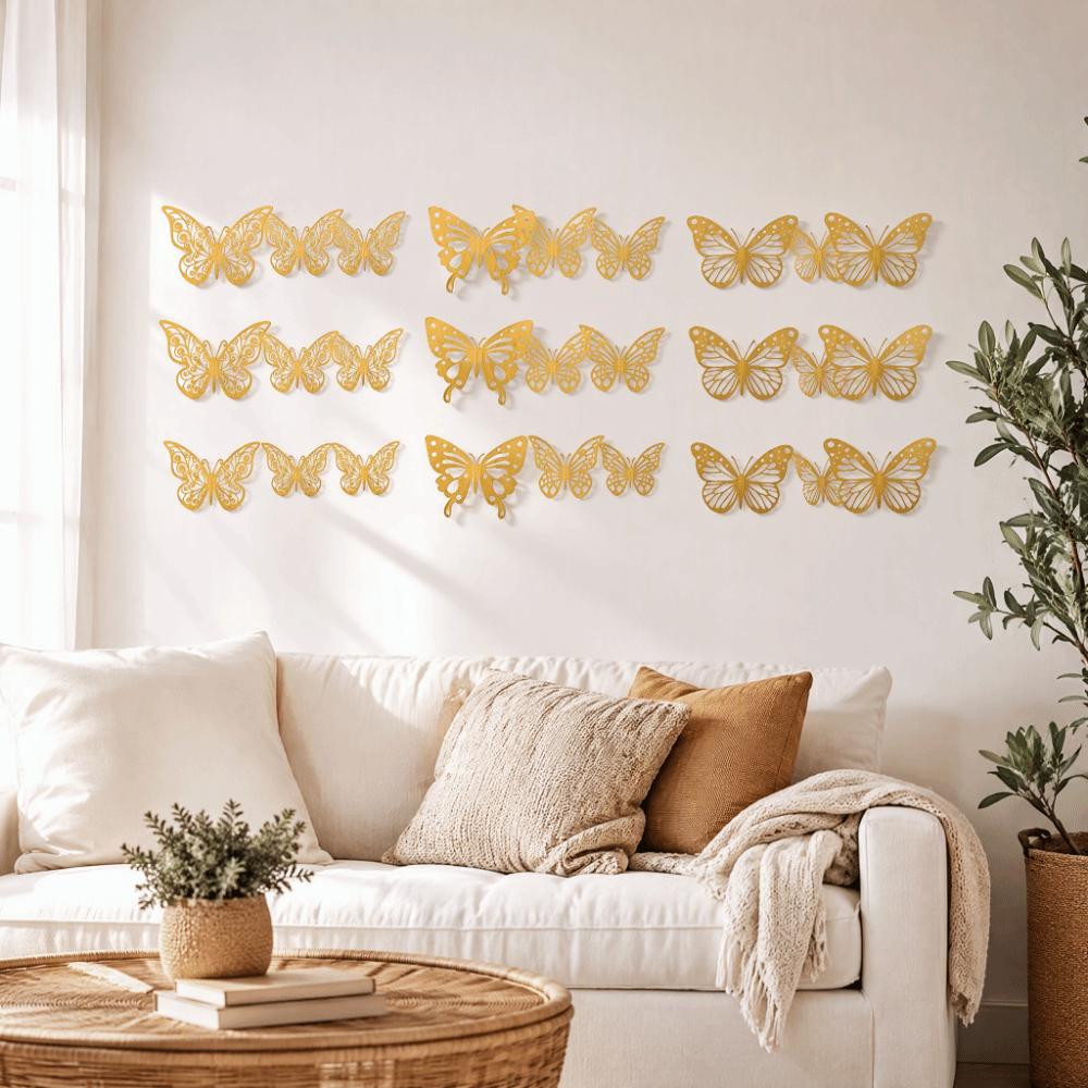 72Pcs 3 sizes Butterfly Wall Stickers Easy Cleaning Hollow Butterfly Sticker Home Decor
