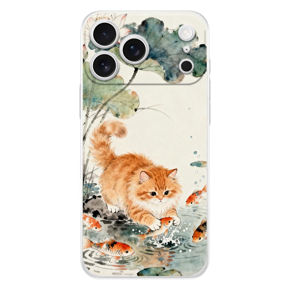 Soft Clear TPU Phone Case For iPhone 17 Air 16E 16 11 15 14 Pro MAX 12 13 7 8 Plus SE Easter Cover Protection Cat Fishing