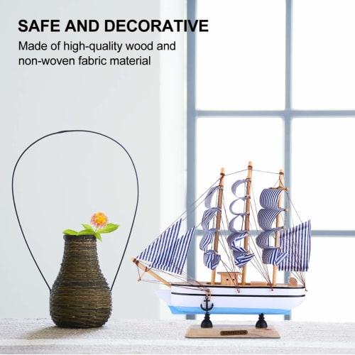 NUOLUX Sailboat Ship Model, Complete Wooden Ship Model Figurine, Handmade DIY Decor, Desktop, Office, Birthday, Sky Blue
