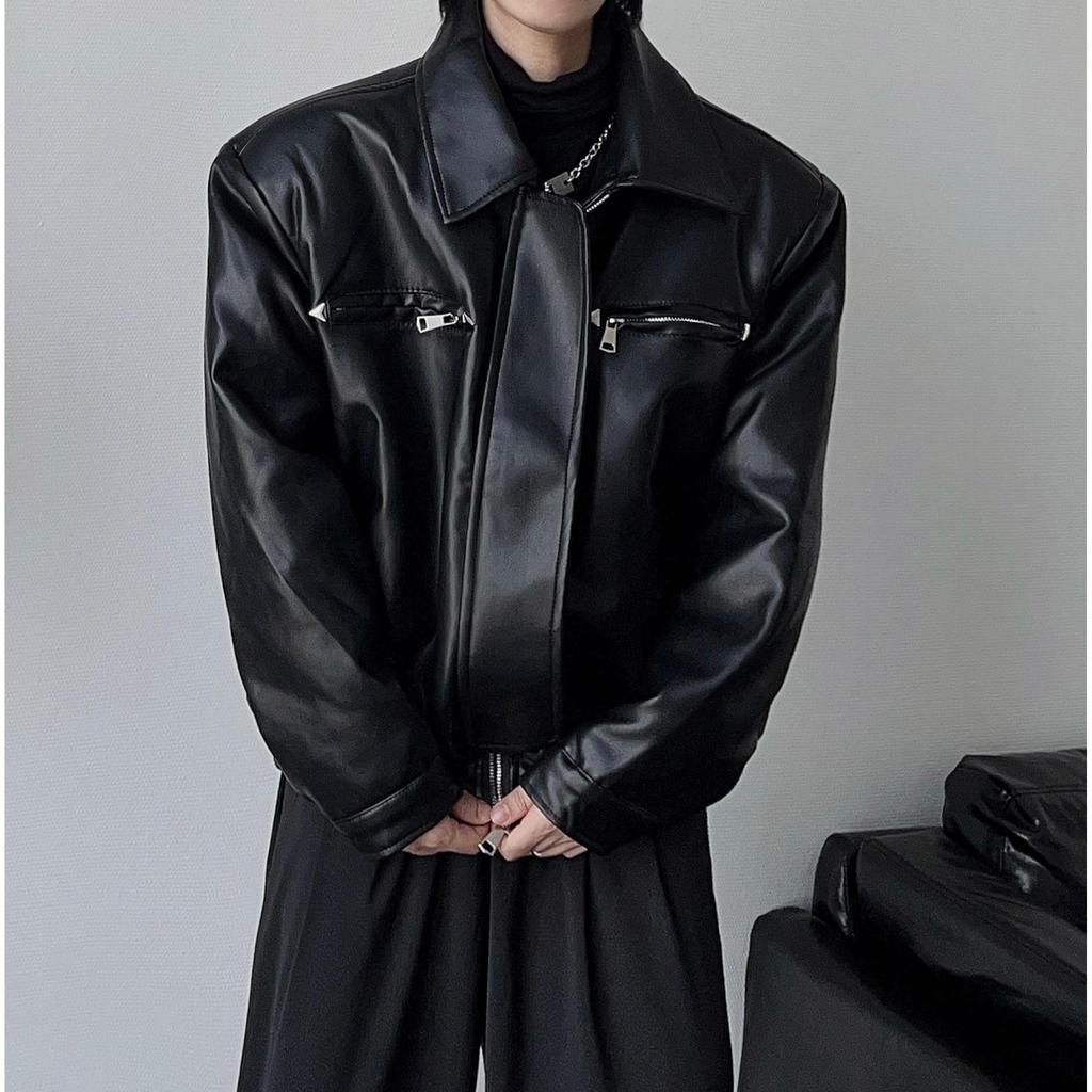 Men's American-Style PU Leather Jacket - Spring/Autumn British Rake, Elegant Motorcycle Silhouette, High-End Workwear Trend.