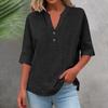 3/4 Sleeve Linen Tops For Women Loose Fit V Neck Button Down Shirts Cute Solid Summer Beach Tee Shirts