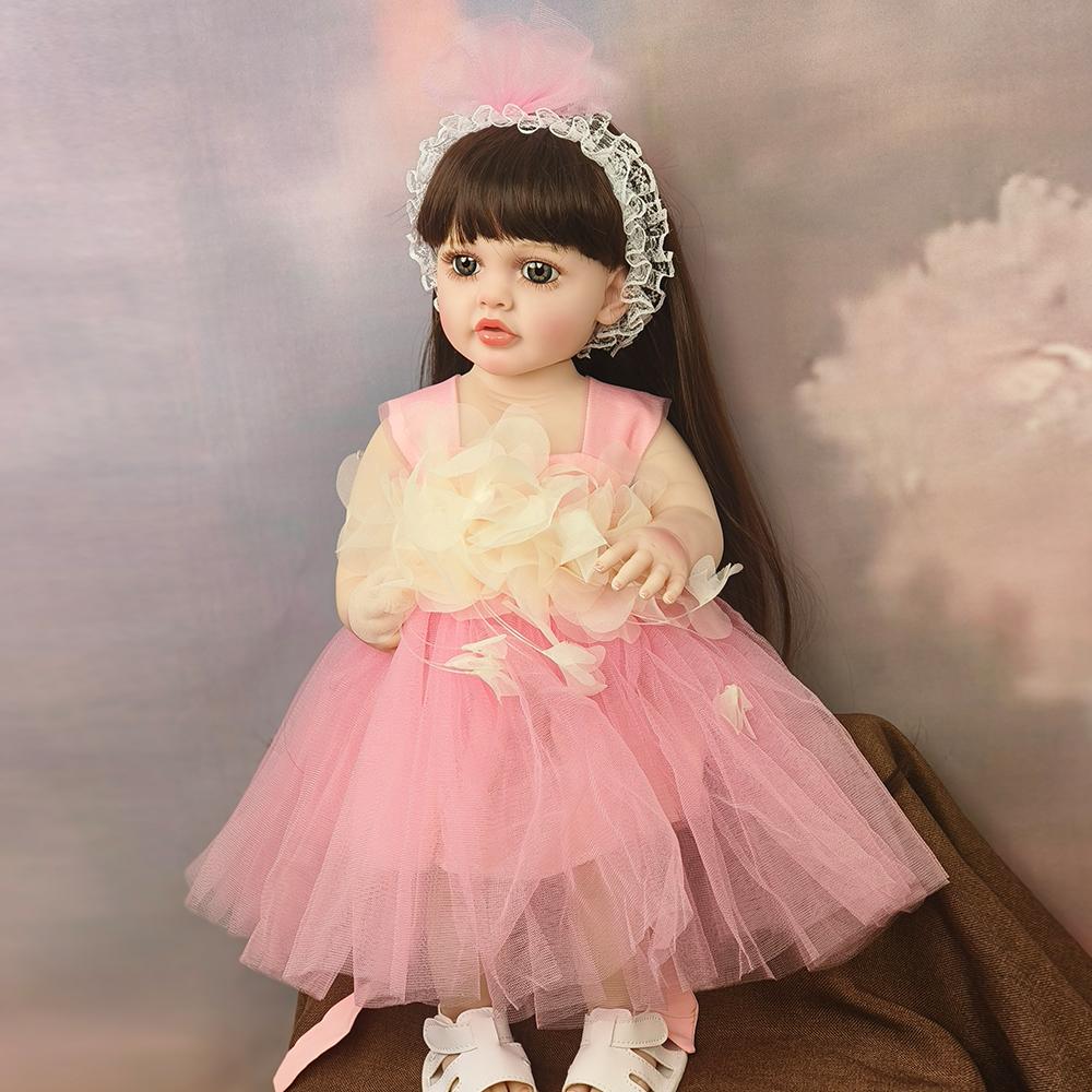 Cute PinkPrincess Doll Dress Set For 22 Inches Reborn Girl Doll For 55Cm Baby New Born Girl Dolls TOy