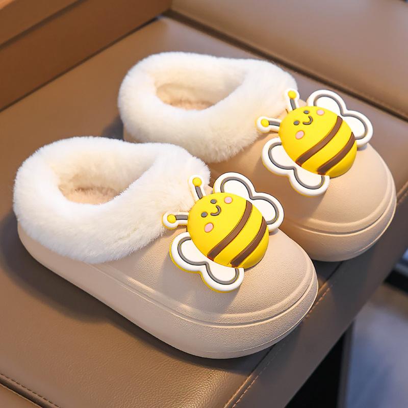 Cartoon Children's Plush Slippers Cute Bee Girls Winter Fur Slippers Fashion Soft Bottom Kids Causal Boys Warm Home Cotton Shoes