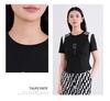Round neck T-shirt for women, elegant summer short sleeved shirt, contrasting color top