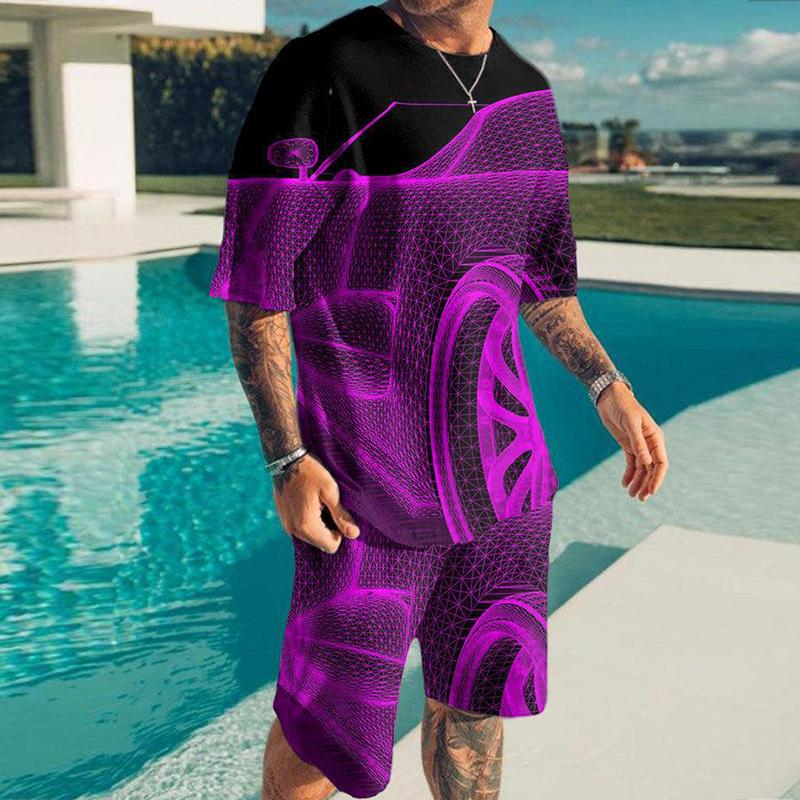 Men's Shorts and T Shirt Set T-Shirt Outfits Red Cracks Prints Crew Neck Outdoor Street Short Sleeve Apparel 2pcs Basic Classic