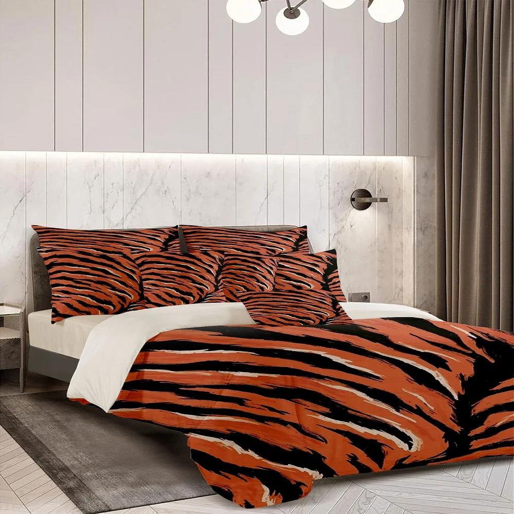 Tiger Pattern Print Duvet Cover Set UK Single Double Queen US Twin Full King Size Among Bed Linen Set
