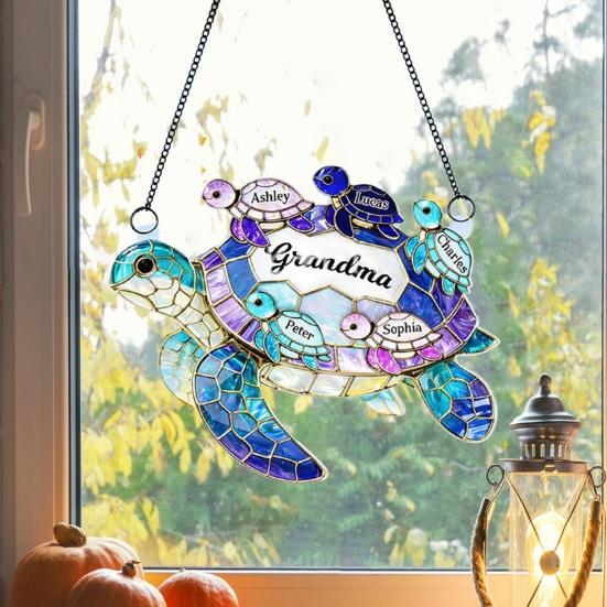 Yousheng Acrylic Sea Turtle Suncatcher Decoration Indoor Outdoor Garden Yard Window Wall Hanging Stained Glass Ornament Mother's Day Gift