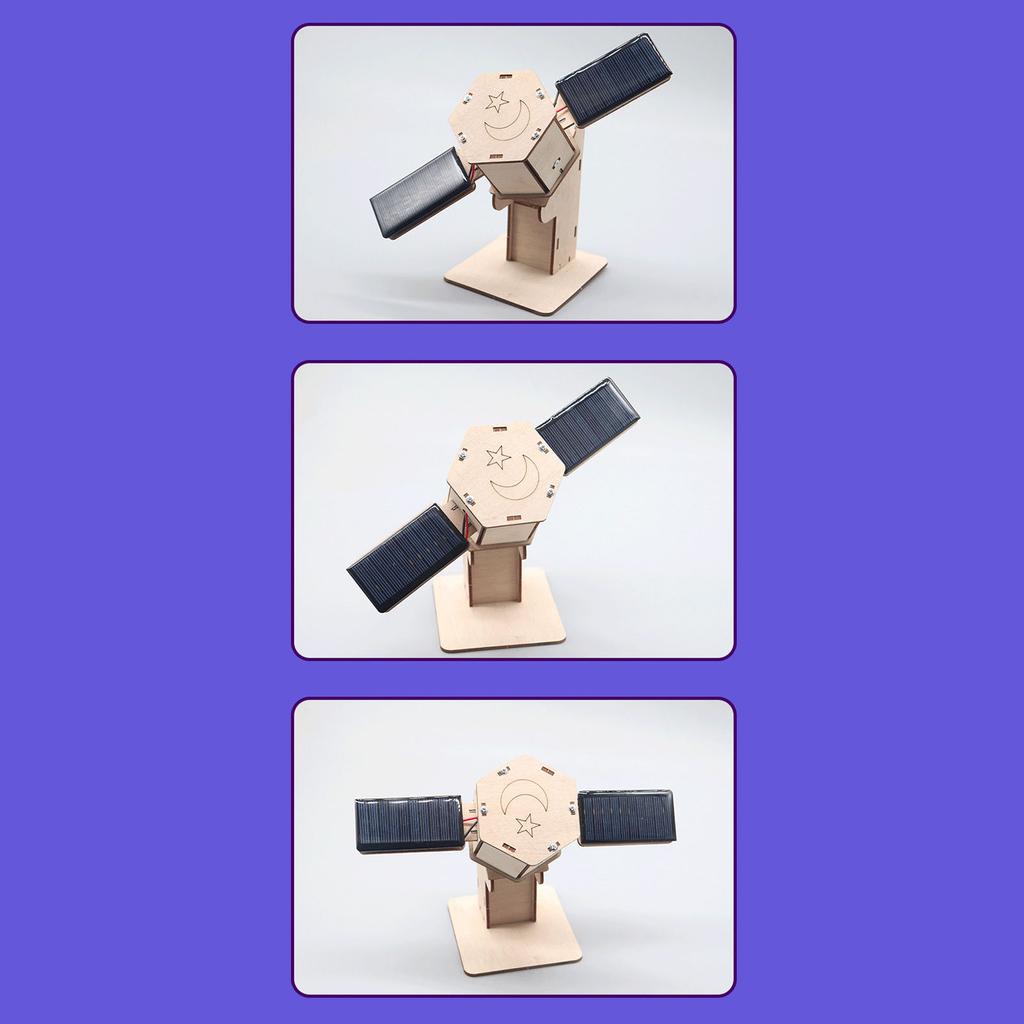 Kids 3D Wooden Puzzles Solar Power STEM Toy DIY Space Satellite Model Craft Educational Science Building Kit