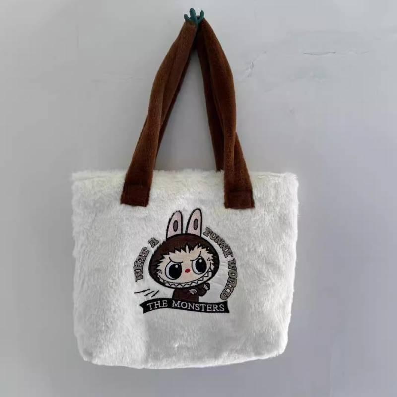 Adorable Plush Tote Bag For Women Large Capacity Cute Shoulder Bag In White
