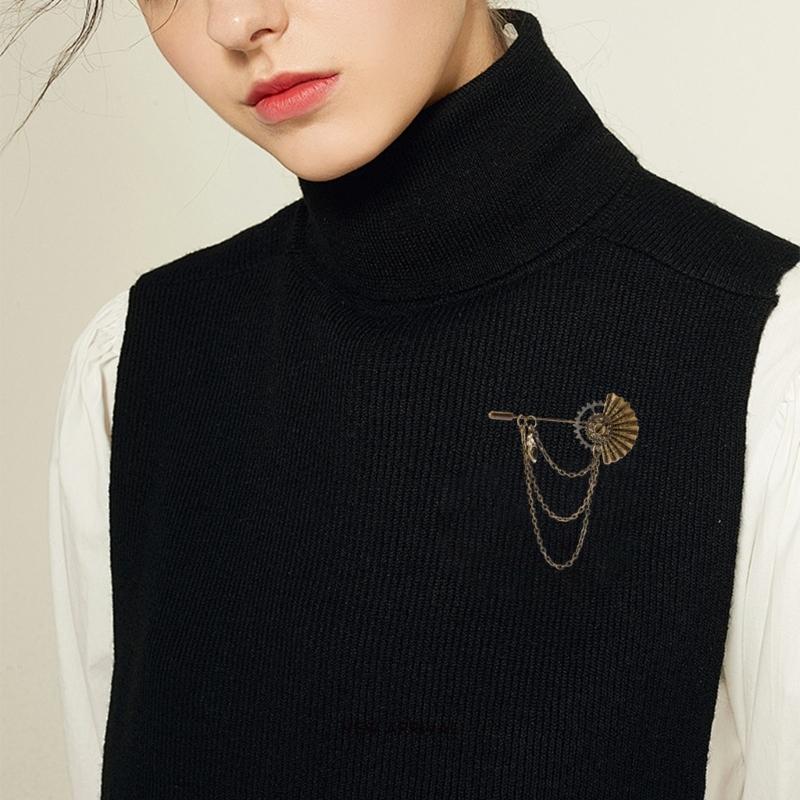 Mechanical Brooch Mechanical Chain Lapel Pin Jewelry for Hat Shirt Lapel Vintage Jewelry with Folding Fan Shirt Suit