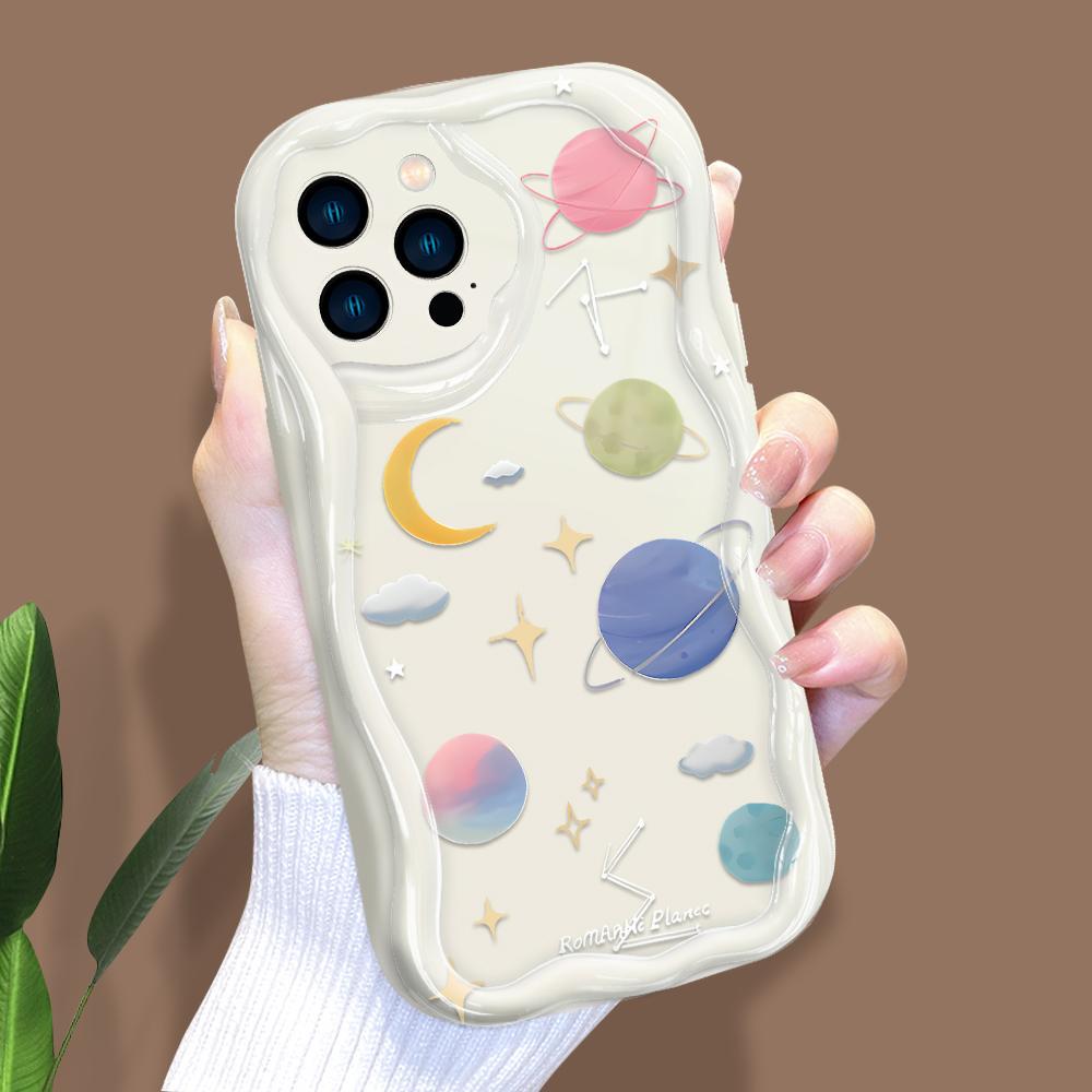 Cartoon Pattern Cream Texture Casing Wavy Edge Soft Silicone Cover Phone Case for IPhone Samsung Huawei Honor Xiaomi Redmi Infinix Tecno