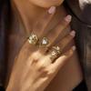 Uworld Classic Minimalist 18K Gold Color Plated Inlay Zircon Hollow Irregular Open Rings Waterproof Stainless Steel Jewelry Gift