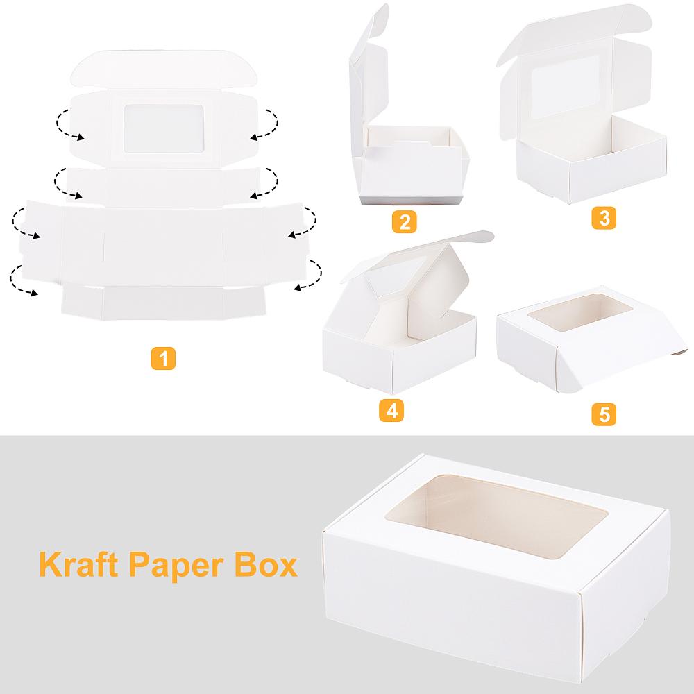 30pcs Paper Candy Boxes Bakery Box with PVC Clear Window for Party Wedding Baby Shower Rectangle White 8.7x6.2x3cm