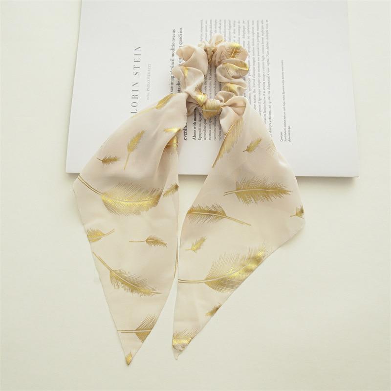Korean Chiffon Feather Hair Ribbon Scarf Vintage Simple Hair Loop Tie Elastic Hairband For Women Girl Hair Accessories Headbands