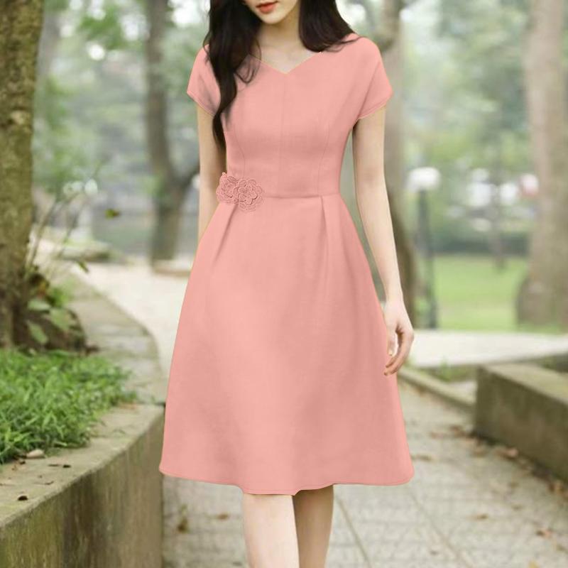 ZANZEA Women Casual Elegant V-Neck Summer Short Sleeve Dress