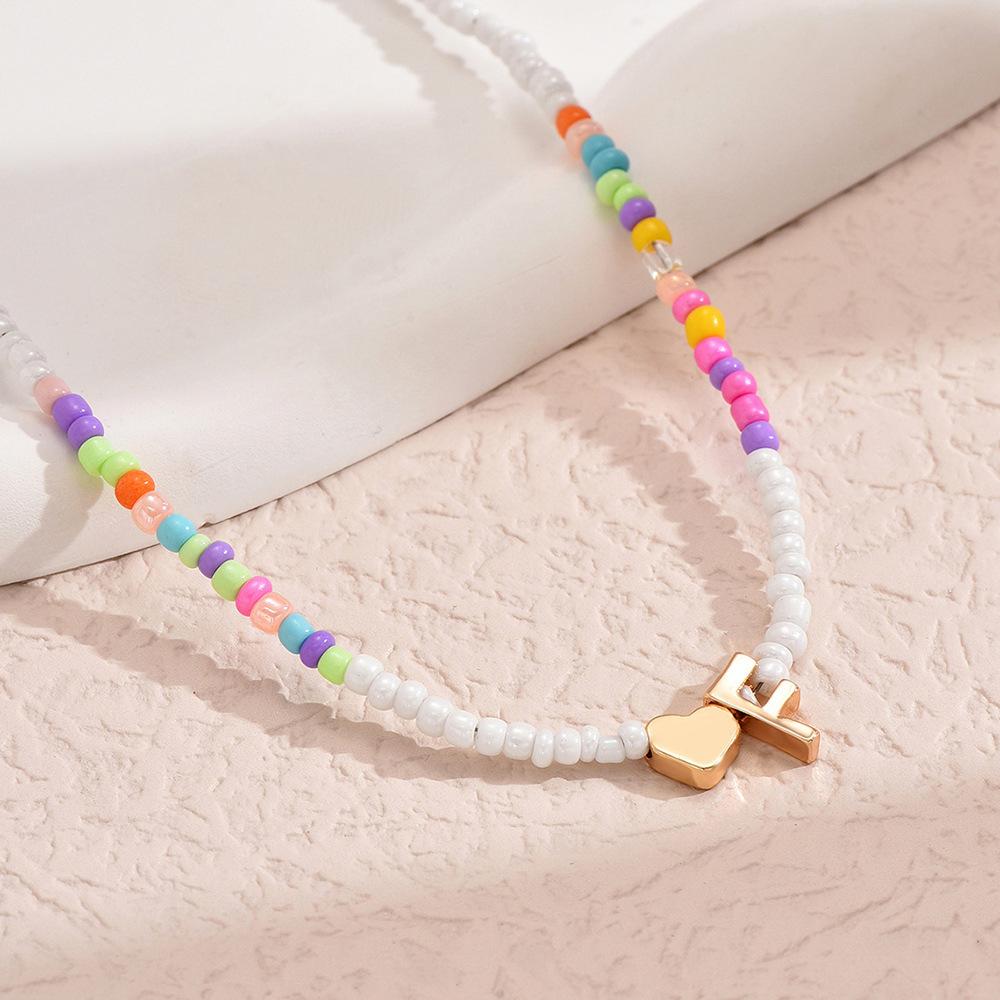 European and American Colored Rice Beads 26 Letter Beaded Necklace Creative Niche Neck Chain Collarbone Chain