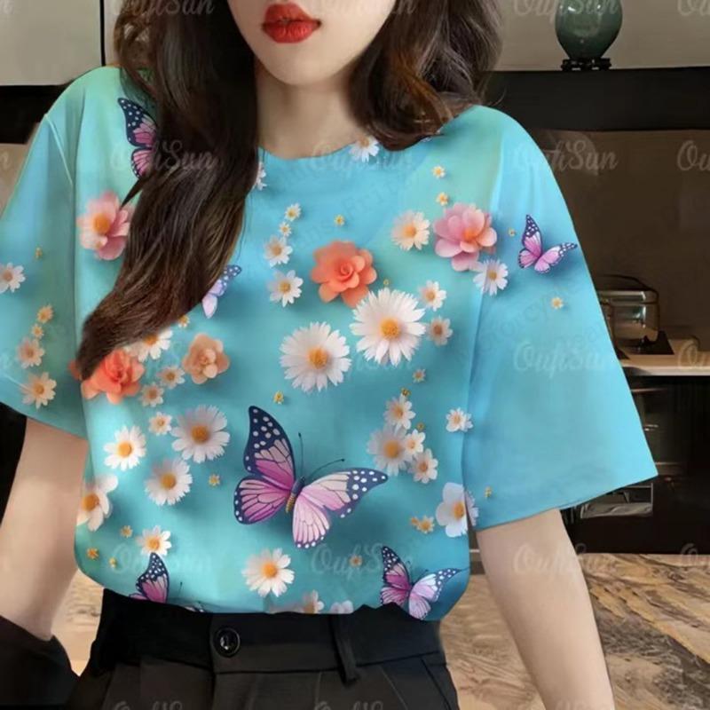 

Повседневная Универсальная Модная Высококачественная Удобная Футболка с коротким рукавом и круглым вырезом с цветочным узором 6XL