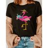 Blue Collar Pink Flamingo Drinking Beverage Fashion Letter Print T-shirt, Short Sleeve Crew Neck Casual Top for Summer & Spring, Women's Clothing