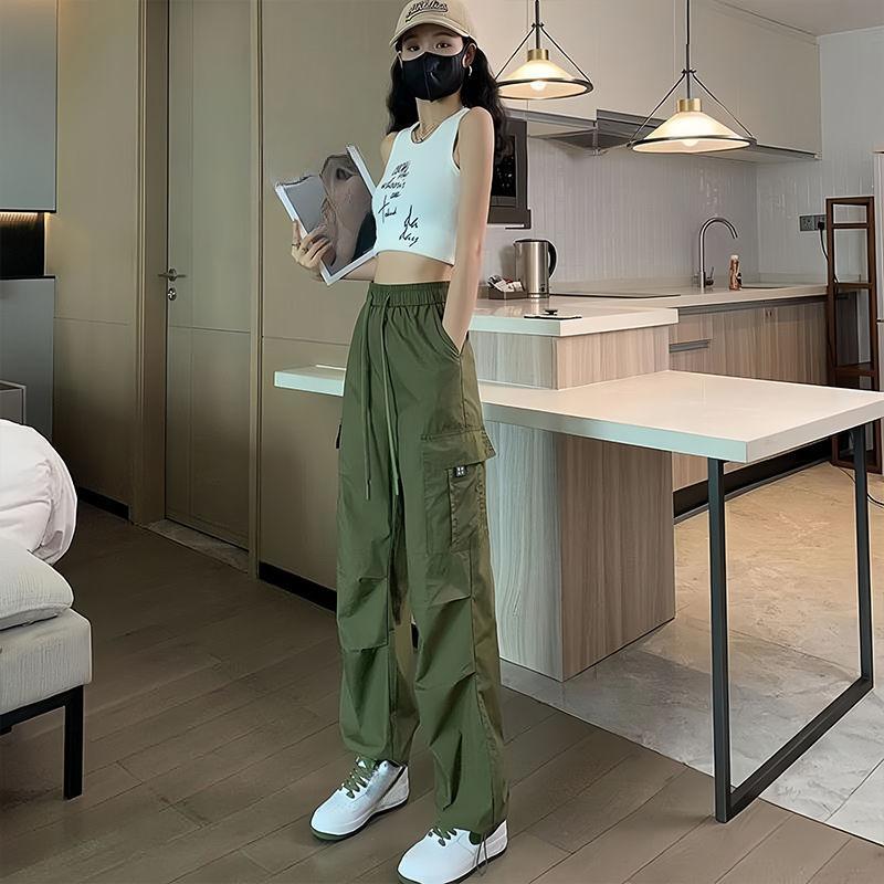 

Летний ретро комбинезон повседневный прямой свободный с высокой талией брюки женские XS зелёный