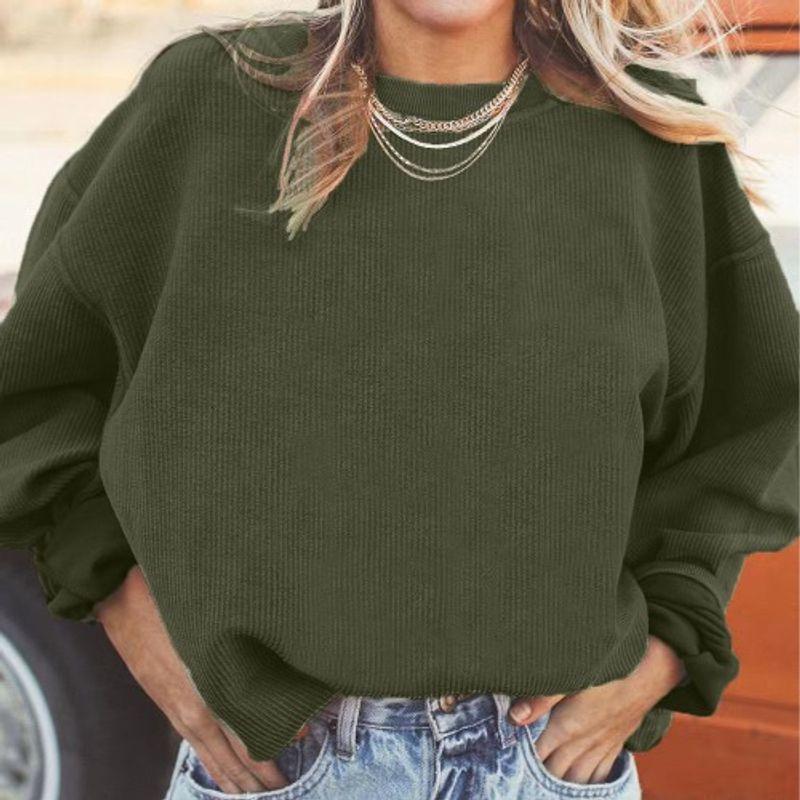 Fall and Winter New Arrival Student Crew Neck Loose Pullover Pure Color Drop-Shoulder Long-Sleeve Casual Mid Length Long Length Sweatshirt Outwear