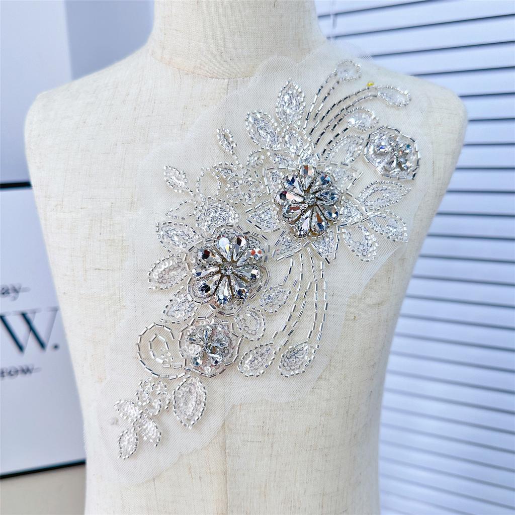 Blingbling Flower Patches Sew On Bannner Repair For Clothing Applique DIY Patches Blingbling Rhinestones Sew On Craft
