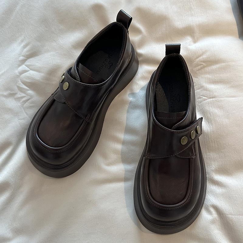 

Women s summer new soft leather versatile round head platform small leather shoes one pedal single shoes 40