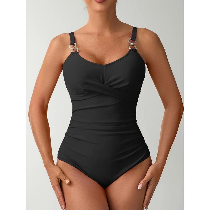 2026 Ring Linked Swimsuit Women One Piece Solid Vintage Swimwear Female Sexy Bathers Bathing Swimming Swim Suit Beachwear XXL