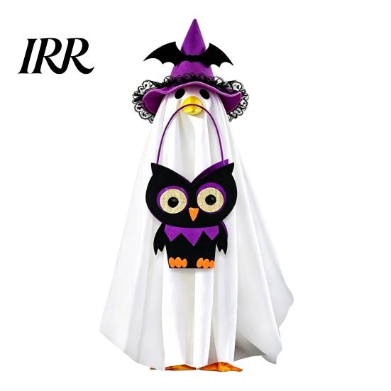 Felt Halloween Goose Statue Ghost Costume, Wizard Hat, Cape, Pumpkin Candy Soft Fabric Decor Bag, Outdoor Yard Decoration for or Garden Display
