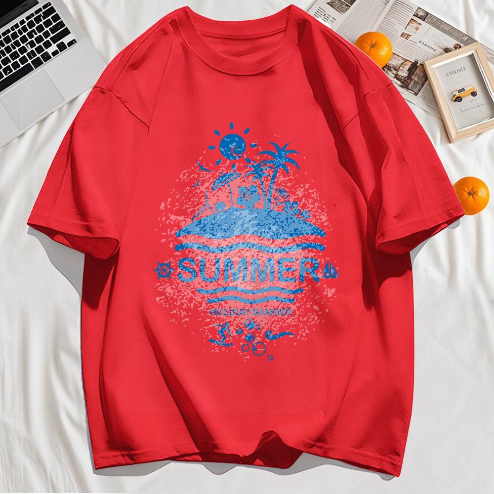 Summer Is Beach And Sea Printing Mens T-Shirt Casual Fashions T Shirts Soft O-Neck Top Oversized  Man