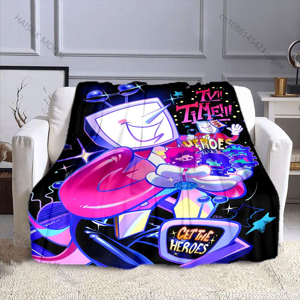 1PC TV Time Man Cartoon Print Blanket Warm Soft and Comfortable Home Travel Blanket Sofa Bedding Camping RV Blanket