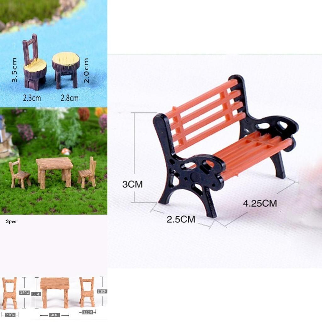 Miniature Diy Ornament Set Colorful Resin Red Chair And White Bench For Micro Gardens