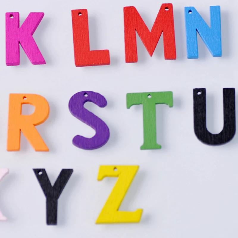 100pcs 22mm Random Mixed 1 Hole Wood Alphabet Letters Embellishment Scrapbooking Sewing Crafts Woodcraft Jewelry Making