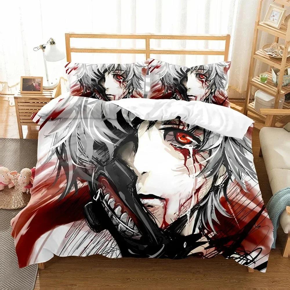 3D Druck Anime Tokyo Ghoul Bettwäsche Set Bedrucktes Bettset mit Kissenbezug Bett Bettdeckenbezug Weiche Queen King Size Bettwäsche Zuhause