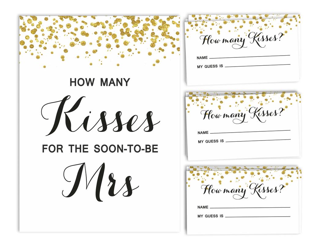 Inkdotpot How Many Kisses For The Soon To Be Mrs Gold Confetti White Bridal Shower Game 1 Sign   30