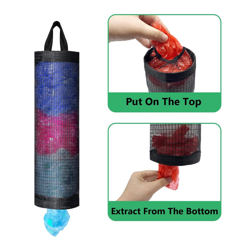 Sundries Bag Storage Wall Mount Mesh Plastic Bags Dispenser Hanging Reused Storage Pouch Trash Bags Kitchen Garbage Org